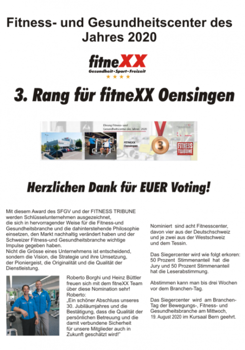 3. Rang für fitneXX Oensingen
